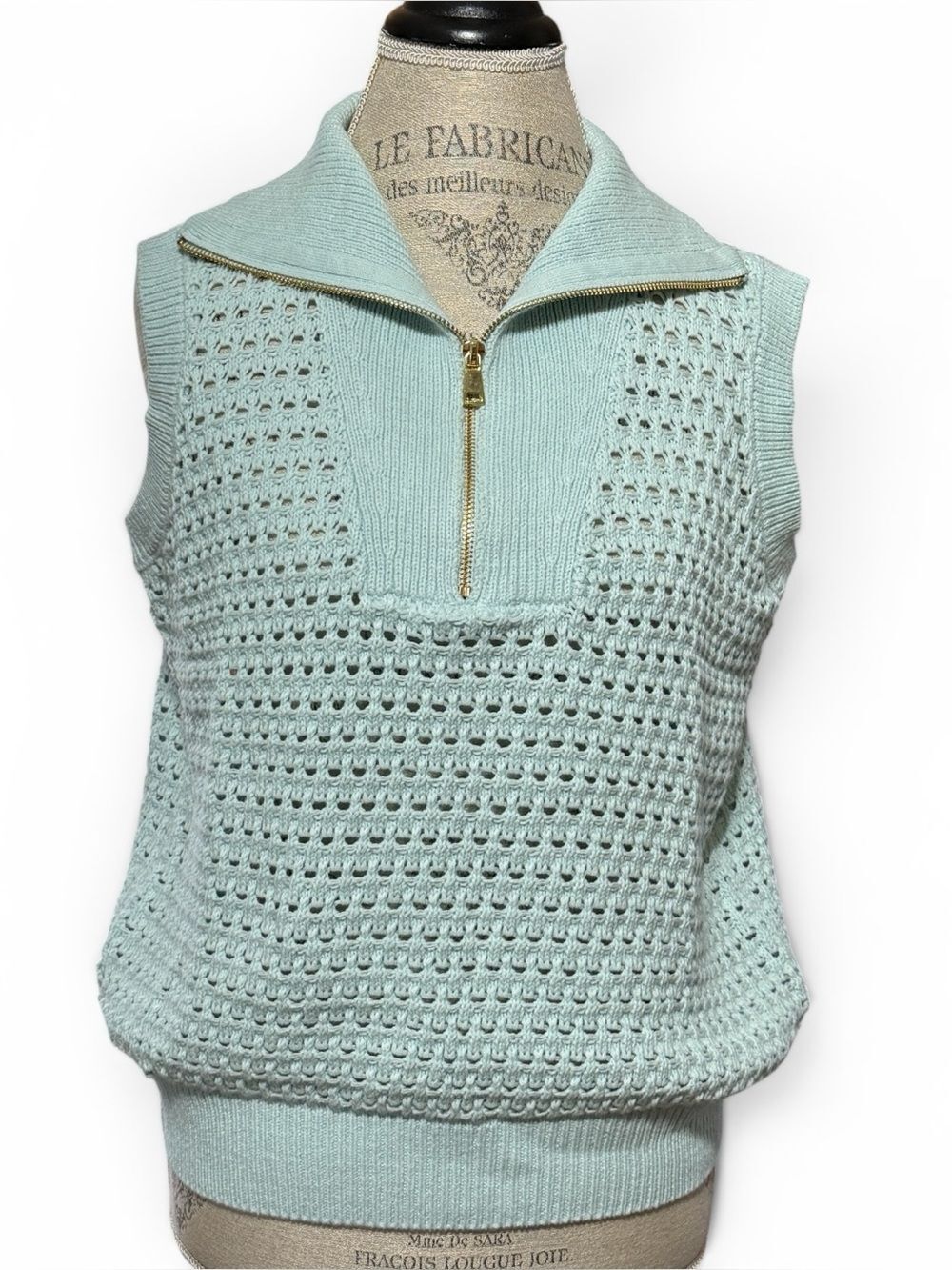 Simply Southern Quarter Zip Sweater Vest Light Aqua Blue With Gold Hardware XXL